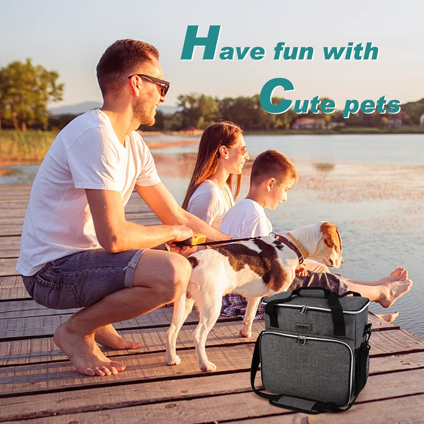 BAGLHER Dog Travel Bag, Pet Travel Bag (ALL Pet Travel Supplies), With 2 Pet Food Containers and 2 Collapsible Silicone Bowls; Essential Kits for Pet Travel Grey