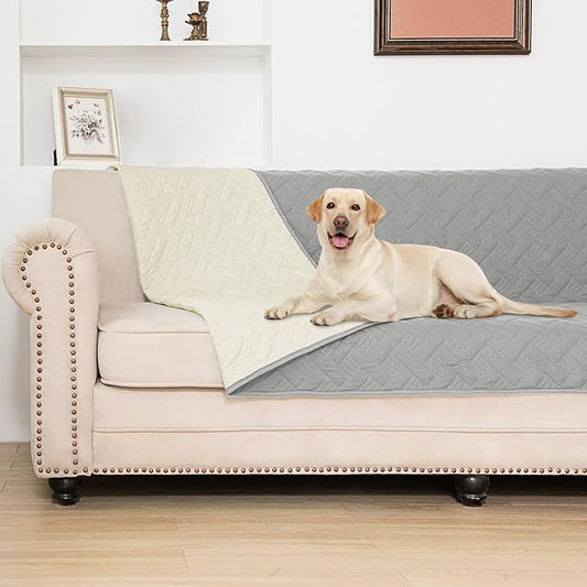 BOCTOPUG Dog Bed Cover for Pets Blankets Rug Pads for Couch Protection Waterproof Bed Covers Dog Blanket Furniture Protector Reusable Changing Pad (Light Grey+Ivory, 82"x102")