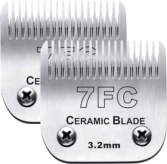 2PC 7FC Blade Dog Grooming Clipper Blade compatible with Andis Dog Clipper/Oster A5/Wahl KM-10 Series,Ceramic Blade & Stainless Steel Blade