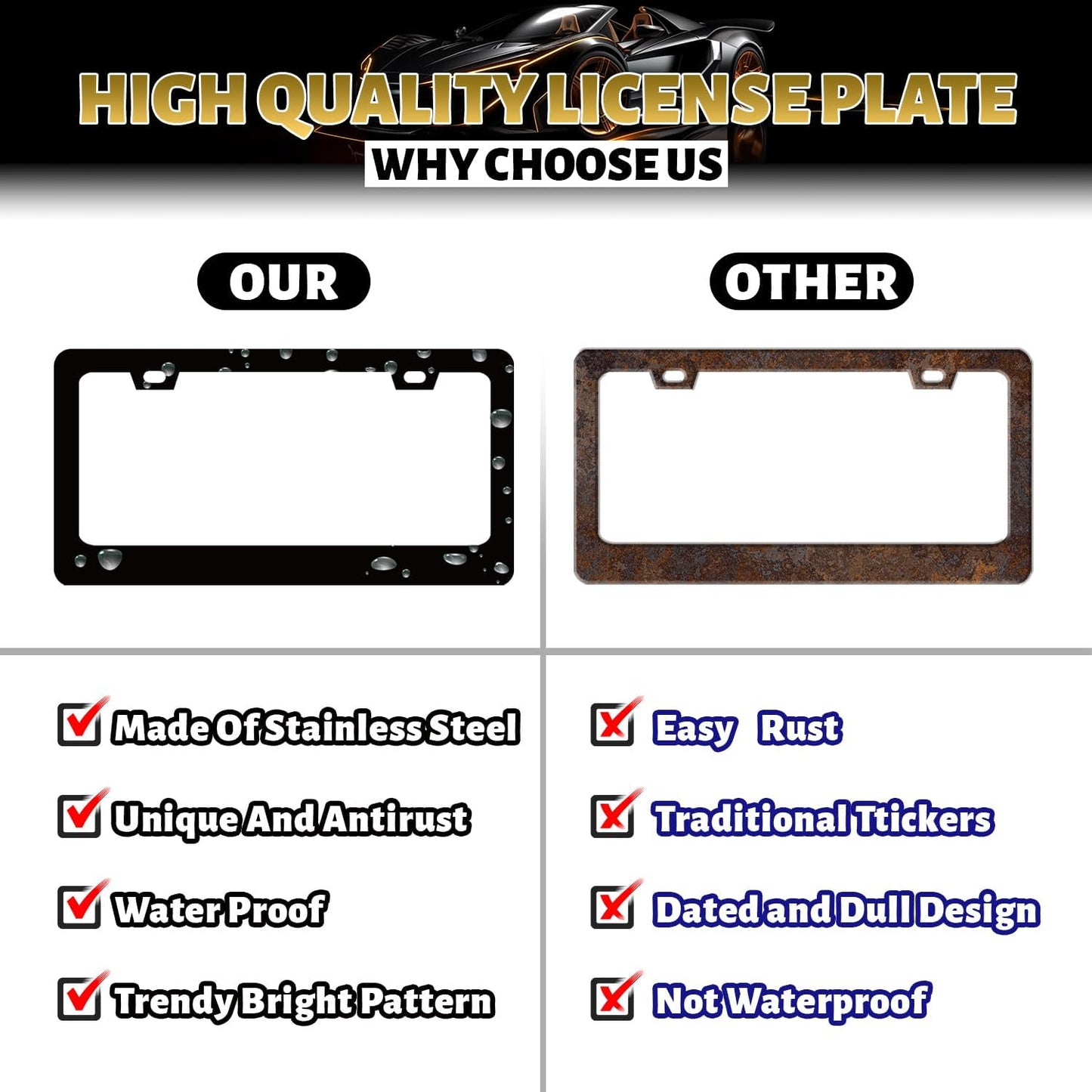 Beautiful Cherry Blossom License Plate Frame Pink Floral License Plate Holder Stainless Steel Colorful License Plate for USA Canada 6.3"X12.3" with 2 Holes and Screws