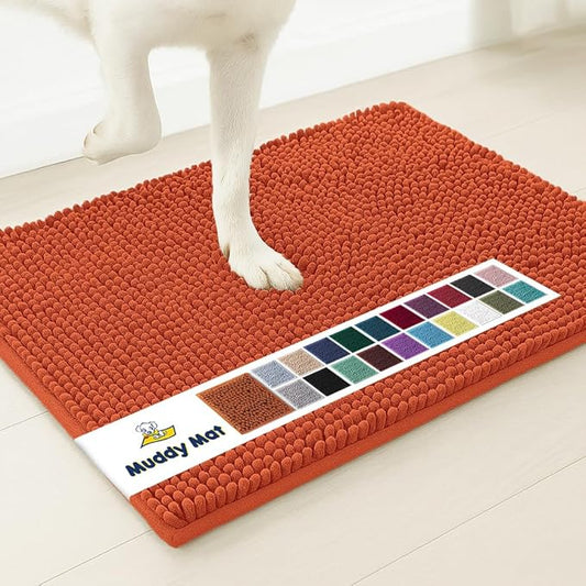 Muddy Mat® | Super Absorbent Door Mat Indoor, Microfiber Quick Dry Chenille Entryway Rug, Non-Slip Front Door Mat, Indoor Mats for Entryway, Machine Washable Pet Rug, Orange XXL 60"X48"