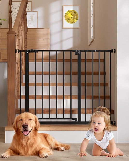 InnoTruth 29.5–40.75" Baby Gate for Stairs, 30" Tall Dog Gates for Doorways & Hallways, Safety Gate for Kids & Pets, Pressure-Mounted Walk-Through with Dual Lock & 2-Way Swing, Black