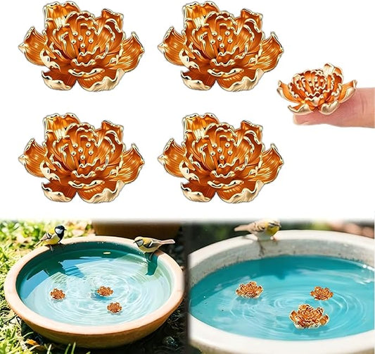4 Pcs Peony Shape Bird Bath Copper Disk Accessories, Brass Bird Bath Purification Copper Piece for Bird Baths for Outdoors, Outdoor Bowl Decorations