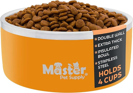 Master Pet Supply Stainless Steel Dog Bowls - 32 oz, Heavy Duty - Mango Tango, Double Wall Extra-Thick Insulated, Non-Slip Pet Water Bowl for Dogs, Cats & Pets, Anti Rust Metal, Dish Washer Safe