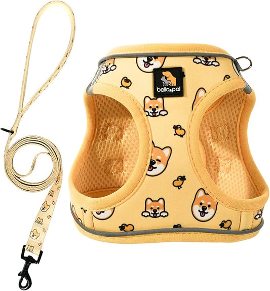 BELLA & PAL Step in Vest Harness for Small and Medium Dogs, No Pull Small Dog Harness with Leash Set, Comfortable Air Mesh Dog Vest Harness with Reflective Strip (Genki Shiba, M)