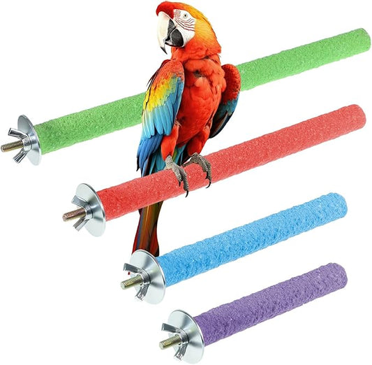 4 Pcs Bird Perch Stand Toy Parrot Perch Stand, Wood Bird Cage Perches Toy Platform Paw Grinding Stick Perches Cage Accessories for Small Medium Birds Like Parakeet Budgies Lovebird (Color Random)