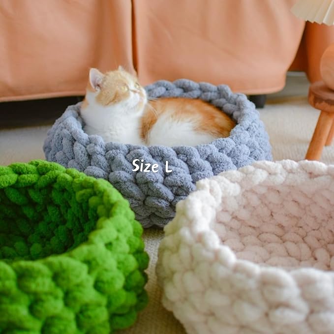 Cat Nest Bed – Premium Handwoven Washable Extra Soft Round Cave House for Indoor Kitten & Kitty, Small & Large (MapleLeaf Red,Medium)