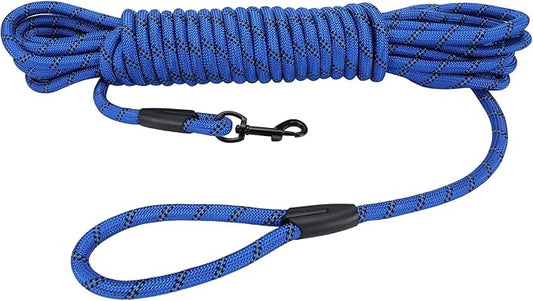 Long Dog Leash for Training 50Ft-Reflective Nylon Rope with Swivel Hook-Recall Agility Lead for Large Small Medium Dogs Outside Walking Hiking-Royal Blue Diam 1/2"