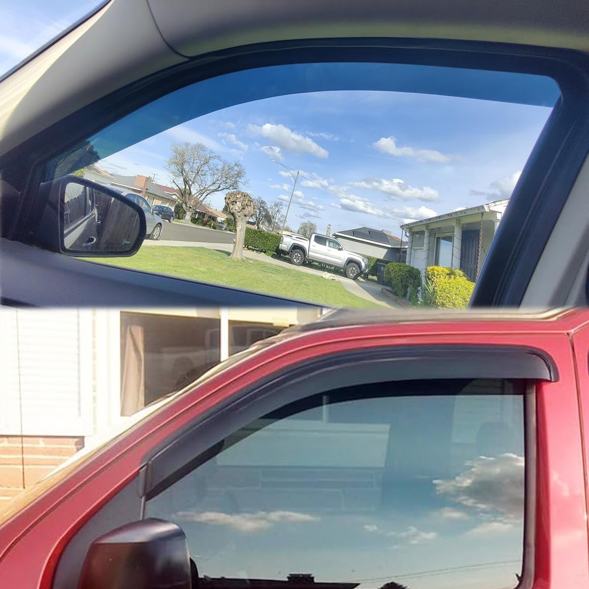 4pcs Outside Mount Style Sun Rain Guard Durable Side Window Wind Deflectors Dark Smoke Vent Window Visors Compatible with 2009-2013 Kia Soul
