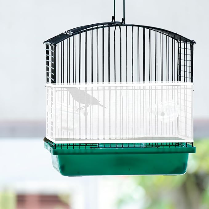 Adjustable Bird Cage Cover, 41-67‘’Bird Cage Seed Catcher Guard White Soft Airy Nylon Mesh Net Birdcage Cover Skirt Netting Seed Catcher Birdcage Accessories for Parrot Enclosures Cages