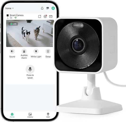 Outdoor & Indoor Security Camera,Pet Camera with Motion Detection, 2-Way Audio, Night Vision, Cloud & SD Card Storage,Bright White