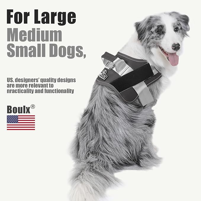 Bolux Dog Harness, No-Pull Reflective Dog Vest, Breathable Adjustable Pet Harness with Handle for Outdoor Walking - No More Pulling, Tugging or Choking (Black, M)
