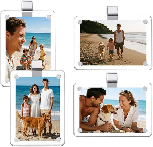 4 Pack Magnetic Car Visor Photo Holder – Personalized Acrylic Clip for Family, Pets, Travel Pictures – Easy Snap-On Car Accessory for Sun Visor (4 Pack, 2.4''x3.5'')