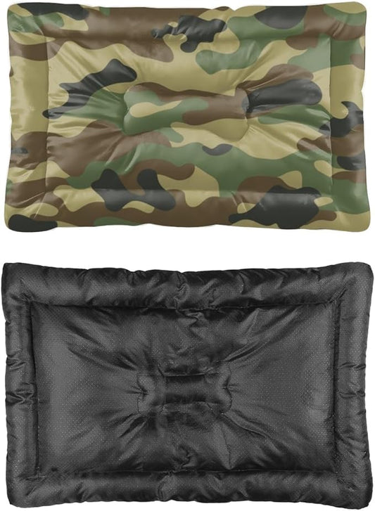 Classic Green Camo Washable Puppy Bed for Crate Dog Mats for Crates Puppy Playpen Pad Dog Crate Beds Washable Non-Slip Beds Bed Rectangle Mattress Pillow Indoor Outdoor 36X24 Inch