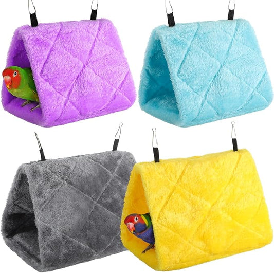 4 Pcs Winter Warm Bird Nest for Cage Plush Birds Hanging Snuggle Cave 6.7" and 9.5" House Shed Hut Parakeet Sleeping Bed Hammock Fluffy Birds Hideaway Tent for Small Parrot(Cute,Diamond)