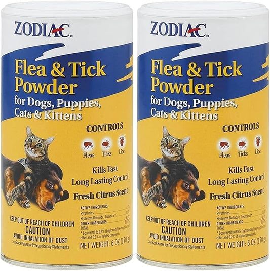Zodiac Flea & Tick Powder for Dogs, Puppies, Cats & Kittens Beige Small (Pack of 2)