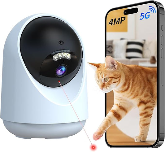 Pet Camera Indoor with Laser Toy 4MP 2.4/5GHz WiFi, 2.5k HD Cat Camera with Phone App, Night Vision & Motion Detection Alerts - APP Remote Control Interactive Device for Dog Cat Monitoring Security