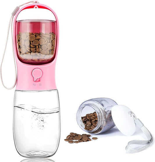 Dog Water Bottle with Food Container, Portable Leak Proof Pet Water Dispenser for Walking Hiking Travel, Puppy Essentials Accessories for Small Large Dogs, Dog Gifts (10oz/15oz/19oz)