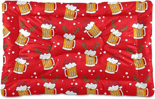 Christmas Beer Mugs Deer Pet Bed Cute Dog Bed Mat Absorbing Non Slip Pad Pet Sleeping Mat for Small, Medium, and Large Dogs Puppy Cat 24 in x 18 in