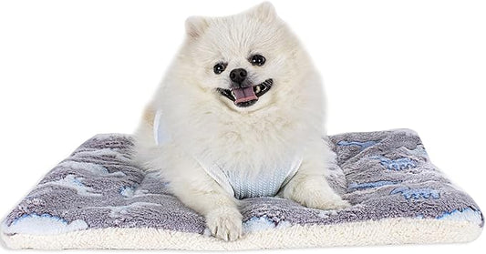 Cat Dog Bed Mat & Blanket, Reversible Pets Crate Pad Bed Mat and Ultra Soft Warm Fleece Calming Blanket for Small Puppy Kitty, Washable