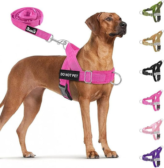 SlowTon No Pull Dog Harness - Heavy Duty Dog Harness and Leash Set for Medium Large Dogs, Reflective Tactical Harness with Soft Padded and Front Clip for Easy Walk and Training (FU, S)