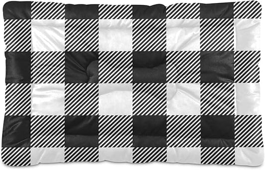 Buffalo Plaid Dog Bed Mat Black and White Pet Kennel Beds Washable Cat Beds Crate Pad Pets Sleeping Mattress for Large Medium Small Dogs 24 x18 Inch