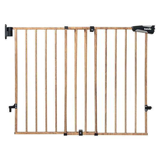 Babelio Baby Gate for Stairs, Kitchen & Doorways, No Bottom Bar| Easy Installation| One-Handed Operation| Auto-Close| Hardware Mount (Drill Needed) Safety Dog Gate (Brown Wood Pattern - B17, 29-40")