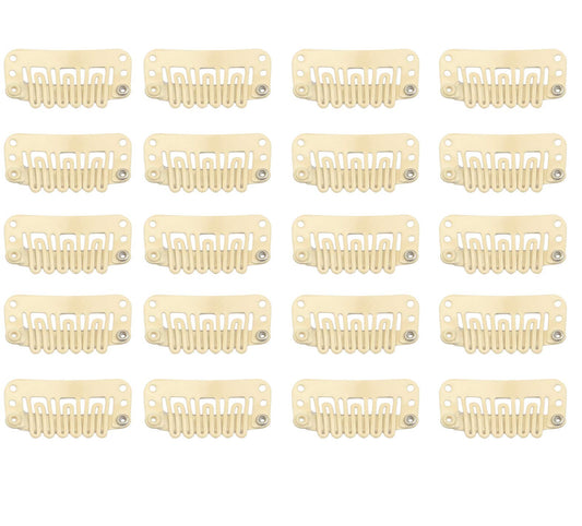 20Pcs Hair Extension Clips U-Shaped 6-Teeth 3.2Cm Stainless Snap Clips For Wigs, Hair Extensions, Hairpieces,T Oupee (Beige)