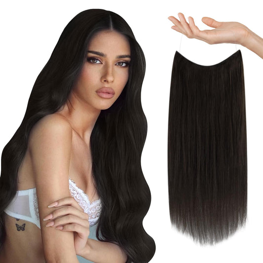 Sunny Invisible Wire Hair Extensions Dark Brown Secret Wire Hair Extensions Real Human Hair Brown Hair Piece Full Head Dark Brow