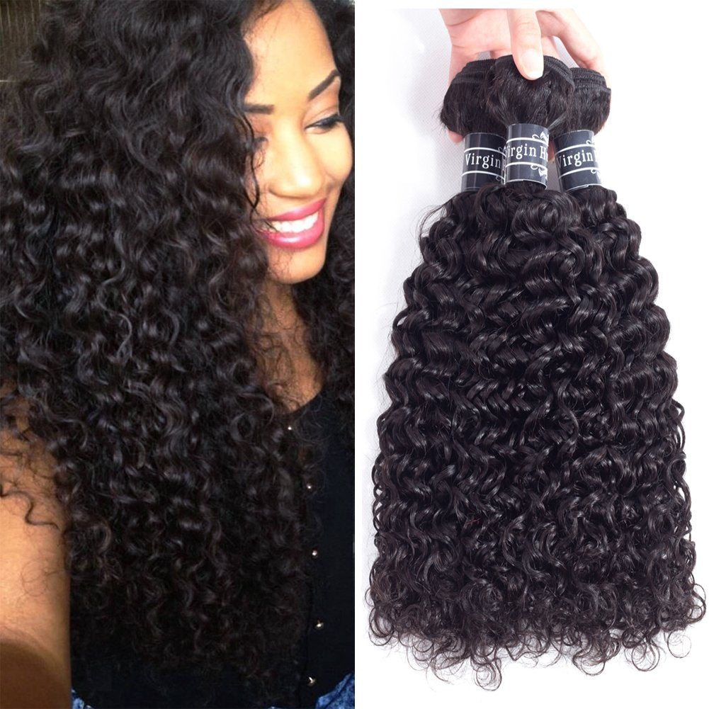 Amella Hair 8A Brazilian Virgin Curly Hair 3 Bundles Weave 285G (18 20 22Inch,Natural Black)100% Unprocessed Virgin Brazilian Ki