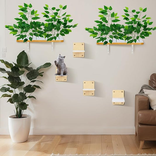 Cat Wall Shelves with 4 Steps and Perches - Cat Wall Furniture for Cats and Kittens - Indoor Climbing, Scratching and Relaxing Playground