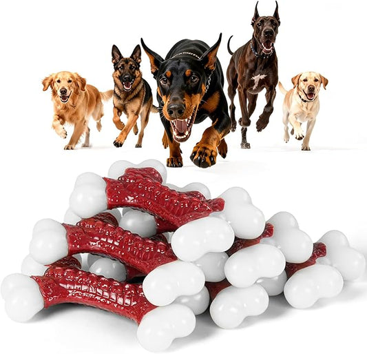 6-Pack Indestructible Dog Toys for Aggressive Chewers: Beef Flavored Hard Nylon Bone Chew Toys, Tough Dog Chew Toys for Large Dogs, Dog Toys to Keep Them Busy for Medium Large Breed, Red