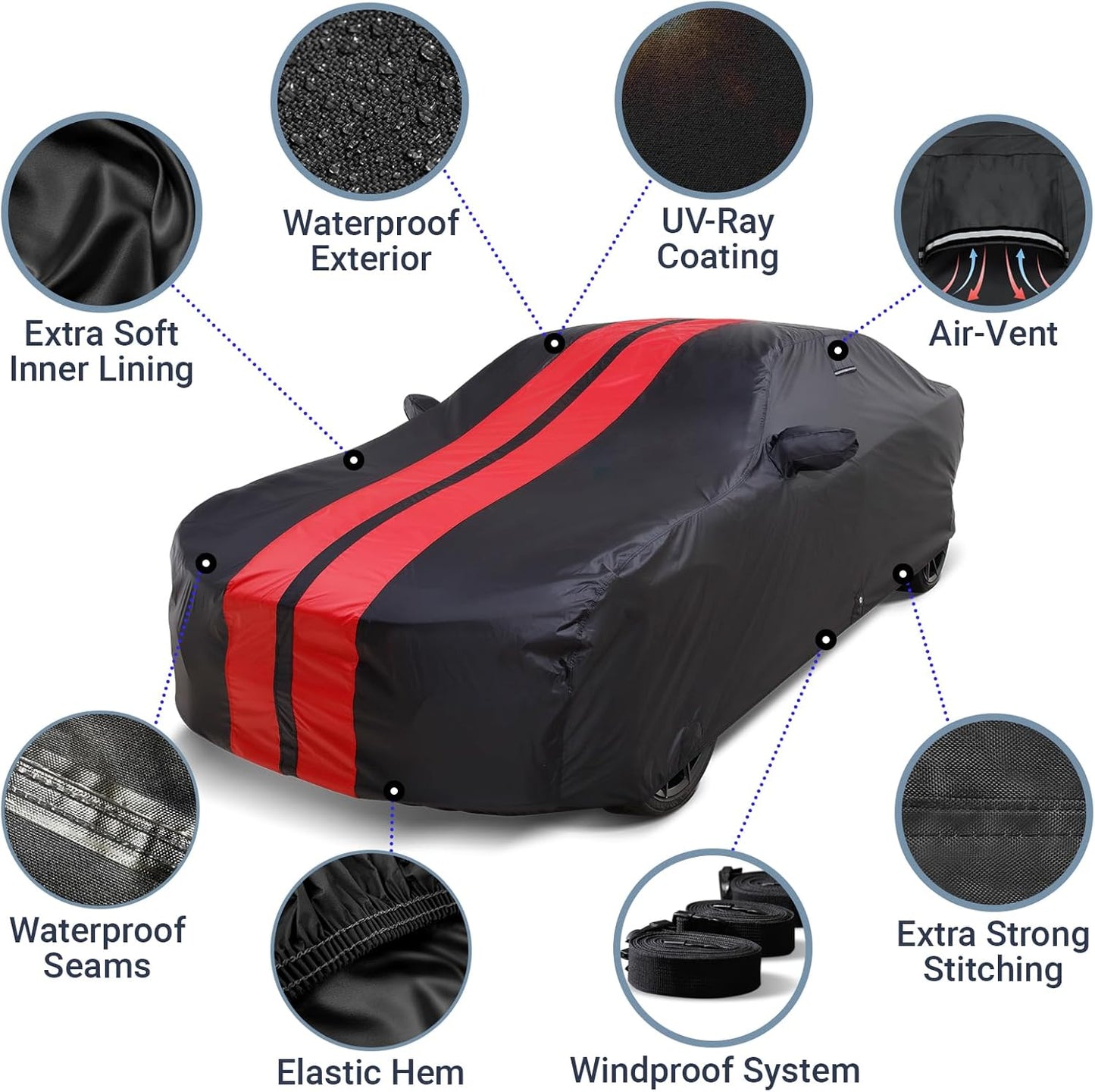 iCarCover Custom SUV Cover for Pontiac Trans AM (1991-1997) Waterproof All-Weather Rain Snow UV Sun Protector Full Exterior Indoor Outdoor Car Cover (Stripe - Black/Red)