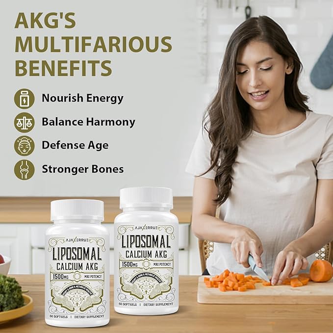 Liposomal Calcium AKG Supplement 1500 MG (Alpha-Ketoglutaric Acid), High Absorption, More Effective Than AAKG, Ca AKG for Longevity, Age Defense, Cellular Energy, Metabolic Function, 120 Softgels