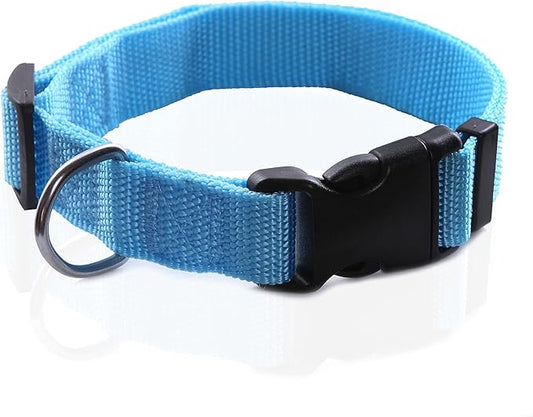 Adjustable Nylon Dog Collar, pet Collar 1 Inch 3/4 Inch 5/8 Inch Wide, for Large Medium Small Dogs (L(1" x 16-23"), Sky Blue)