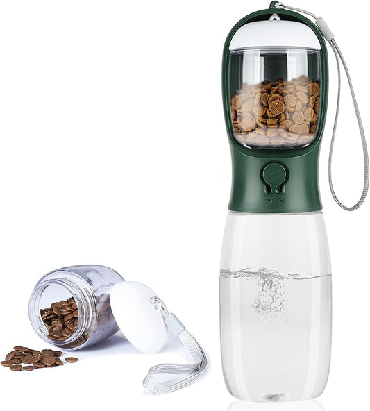 Dog Water Bottle with Food Container, Portable Leak Proof Pet Water Dispenser for Walking Hiking Travel, Puppy Essentials Accessories for Small Large Dogs, Dog Gifts (10oz/15oz/19oz)