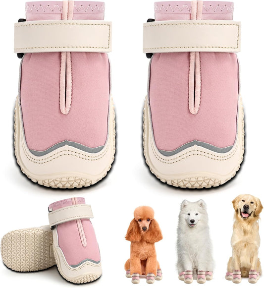 Hcpet Dog Boots for Large Dogs, Dog Shoes for Hot Pavement Winter Snow, Paw Protector Dog Booties Designed for Comfort and Breathability, Outdoor Booties for Small Medium Dogs for Hiking Pink Size 3