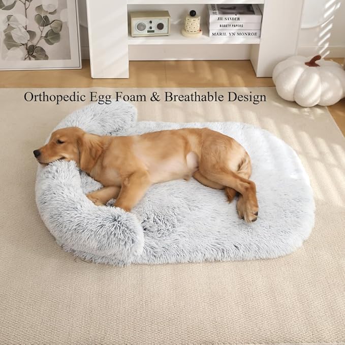 Calming Dog Bed - Fluffy Plush Mat with Removable Washable Cover | Furniture Protector for Large Dogs & Cats(Black,47.24X29.53X5.91in)