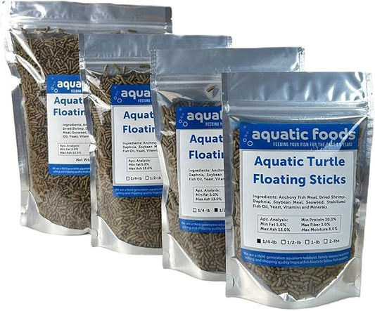Aquatic Foods Inc. Aquatic Turtle 3/8" x 1/8" 30% Protein Floating Sticks for Aquatic & Semi Aquatic Red Ear, Painted. Map, Soft Shell Pond Turtles...WL…2-lbs Foil Pouch Bag