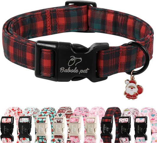 Christmas Dog Collar for Small Dogs - Vintage Red Green Tartan Christmas Collars for Dogs, Soft Adjustable Winter Holiday Dog Collars with Quick Release Buckle S