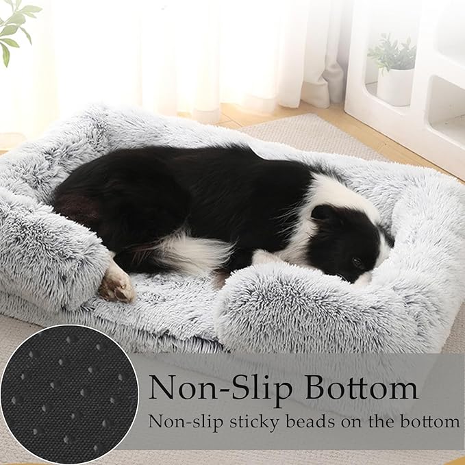 Dog Beds Medium Large Size Dog, Calming Dog Bed with Removable Washable Cover, Waterproof Lining and Nonskid Bottom(Khaki,L)