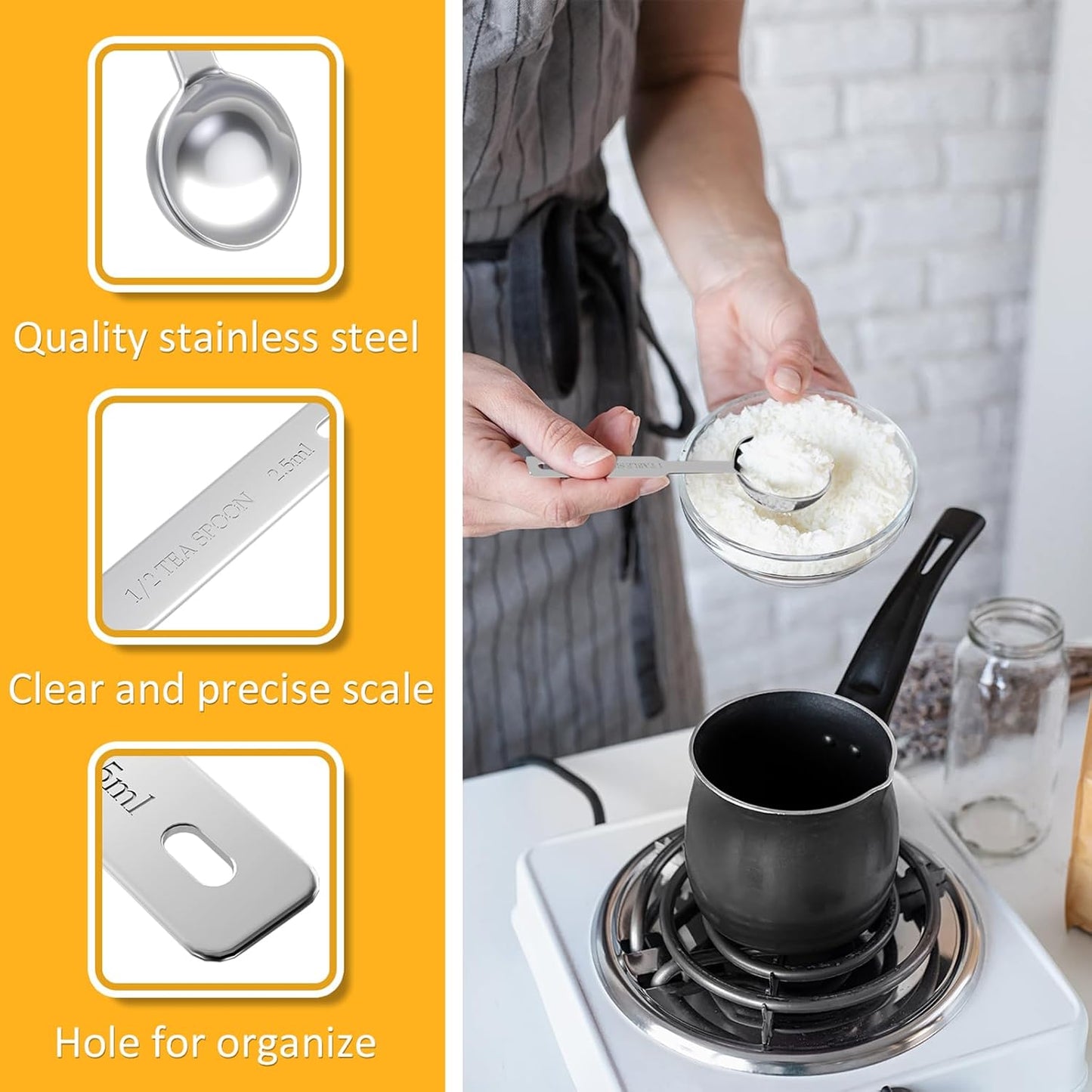 2PCS 1/2 Tsp(1/6tbsp, 2.5ml) Single Measuring Spoon, Stainless Steel Individual Measure Scoop Only