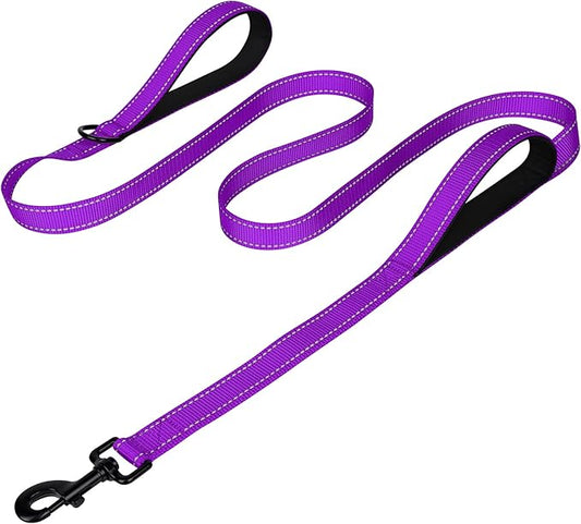 Joytale Dog Leash Heavy Duty for Large Dogs that Pull, Double Handle for Traffic Control, Double-Sided Reflective Leashes for Large Medium Dogs Night Safety, 6FT, Purple