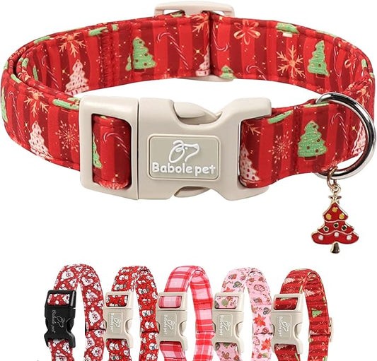 Christmas Dog Collar - Cute Red Christmas Tree Festive Puppy Collar with Safety Buckle, Soft Adjustable Holiday Dog Collars for Small Medium Large Dogs M