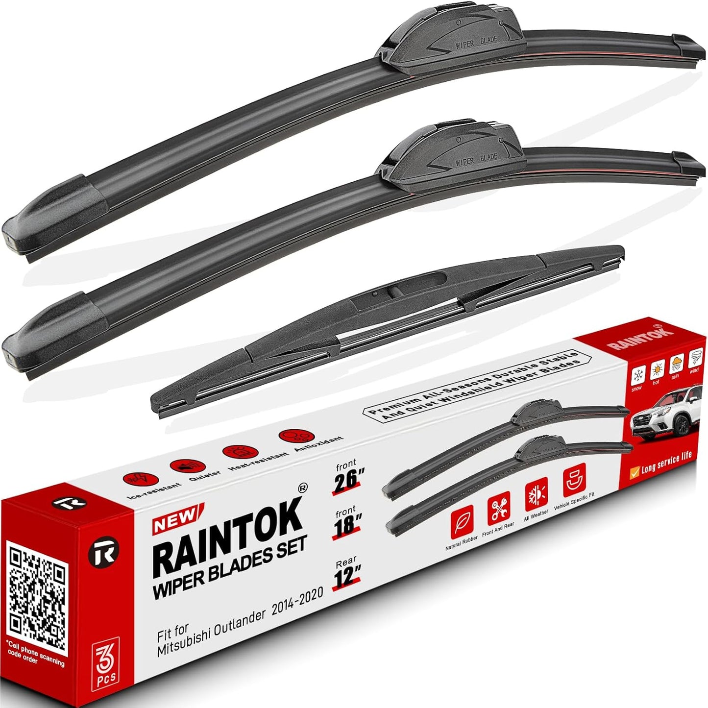 Windshield Wiper Blades Replacement for 2014-2020 Mitsubishi Outlander Original Factory Quality Front Rear Wipers Blade Set for My Car - 26" 18" 12" (Pack of 3)