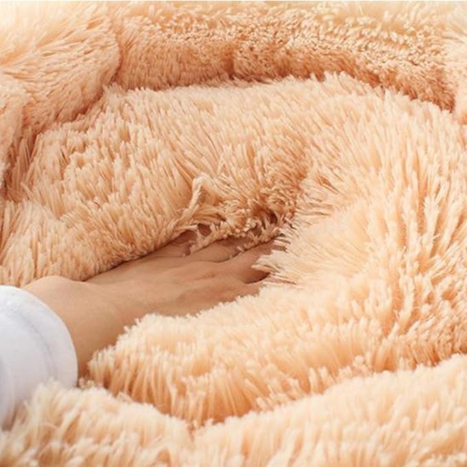 huraty Pet Dog Bed Plush Calming Bed, Fluffy Donut Round Pet Beds for Small Medium Large Dogs Cats, Anti-Slip & Anti-Anxiety, 28 Inch for Puppy and Kitties, Wine Red, L