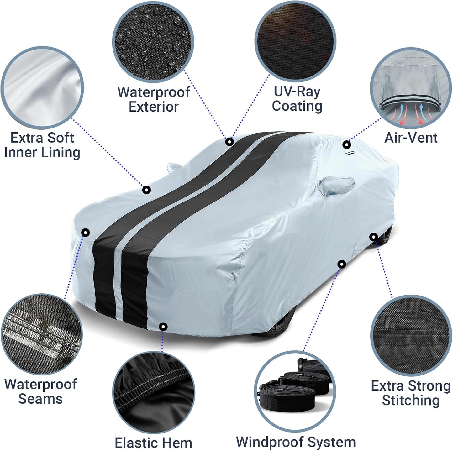 iCarCover Custom SUV Cover for Pontiac Trans AM (1991-1997) Waterproof All-Weather Rain Snow UV Sun Protector Full Exterior Indoor Outdoor Car Cover (Stripe - Gray/Black)