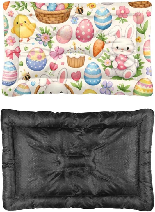 Chew Resistant Dog Bed 24 × 18 Inch Floral Pastel Easter Bunny Egg Chick Dog Pads Small Crate Pad Stylish Crate Bed Washable Pup Cama De Perros Medianos One Pack Pet Pads Kennel Mat for Nap