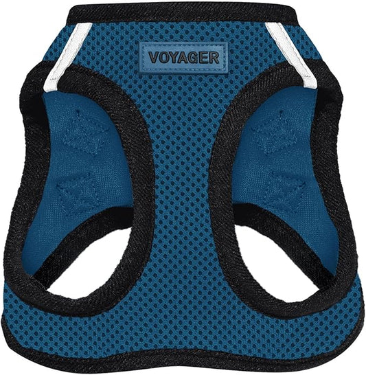 Best Pet Supplies - All Weather Mesh / Plush, Reflective, No Pull Harness for Small, Medium Dogs, Cats - Secure with Hook & Loop Fastener, Buckle, Double D-Rings - Blue/Black Trim, M