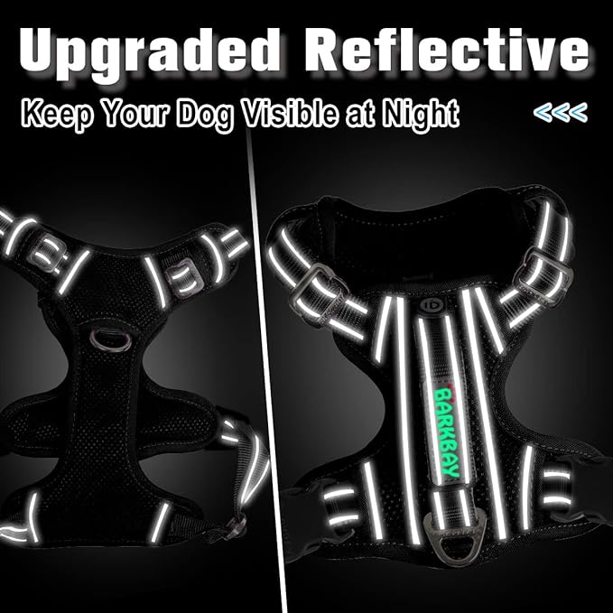 BARKBAY Dog Harness No Pull with ID Tag Pocket - Heavy Duty, Reflective, Easy Control for Small Dogs(Black,S)